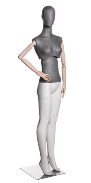 Женский манекен с подвижным торсом и деревянными шарнирными руками \ MSK-F, Темный лен, белый