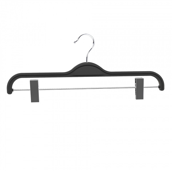Вешалка для юбок и брюк, длина 36 см, Черный,  крючок - классический серебро, перекладина с прищепками (Серебро), логотип (нет) \ P-ML-36
