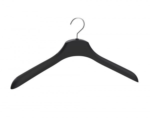 Вешалка-плечики для верхней одежды, длина 46 см, Черный,  крючок - классический серебро, логотип (нет) \ P-MR-46