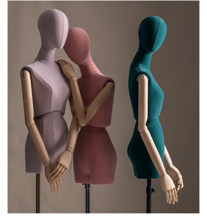 Женский манекен-торс, обтянутый тканью, с деревянными руками \ YMY-011-15