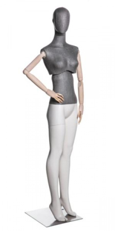 Женский манекен с подвижным торсом и деревянными шарнирными руками \ MSK-F, Темный лен, белый