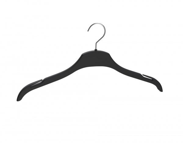 Вешалка-плечики с зацепами, длина 39 см, Черный,  крючок - классический серебро, логотип (нет) \ P-SN-39