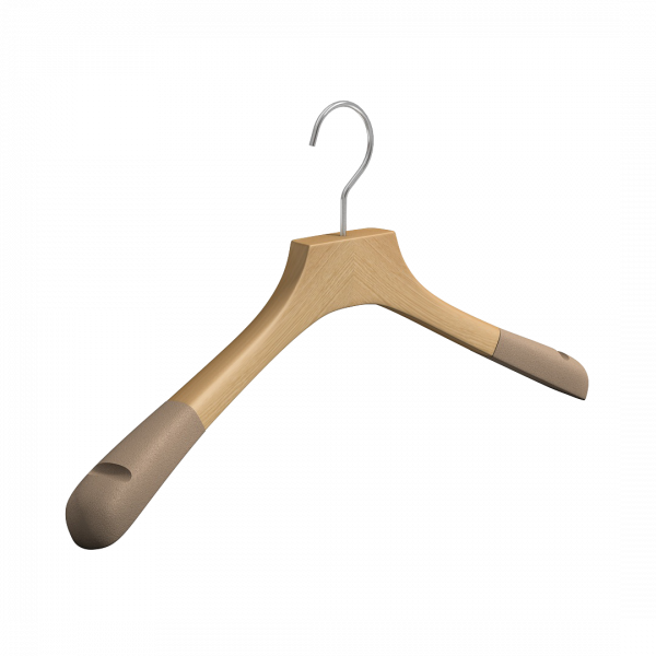 Вешалка-плечики из натурального бука с бархатными плечиками \ STB56, длина 39, Бук, крючок классический серебро, логотип - нет