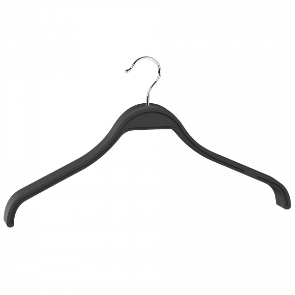 Вешалка-плечики для верхней одежды, длина 42 см, Черный,  крючок - классический серебро, логотип (нет) \ P-MV-42