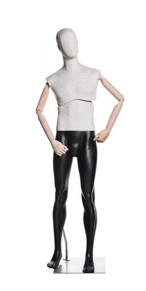 Мужской манекен с подвижным торсом и деревянными шарнирными руками \ MSK-M \ Светлый лен, черный