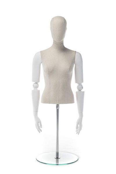 Женский манекен-торс с обтяжкой тканью и шарнирными руками, подставка металл \ EBF-1T