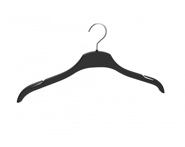 Вешалка-плечики с зацепами, длина 43 см, Черный,  крючок - классический серебро, логотип (нет) \ P-SN-43