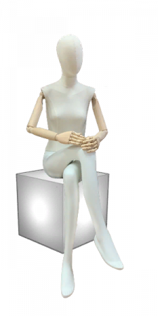 Женский сидячий манекен, обтянутый тканью, с деревянными руками \ VNG-04F