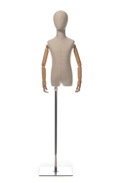 Детский манекен-торс с шарнирными деревянными руками, 4 года \ Ryan-A2, Светлый лен, подставка металл сатин