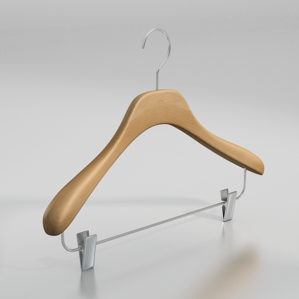 Вешалка-плечики из натурального бука с клипсами \ GL53, длина 25, Бук, клипсы и крючок классический серебро, логотип - нет