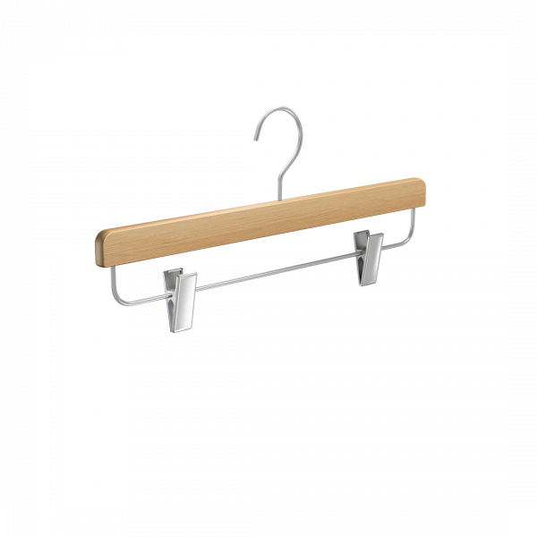 Вешалка-плечики из натурального бука с клипсами для юбок и брюк \ STB33