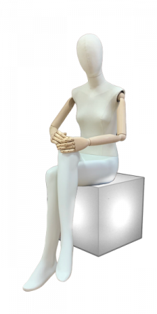 Женский сидячий манекен, обтянутый тканью, с деревянными руками \ VNG-04F